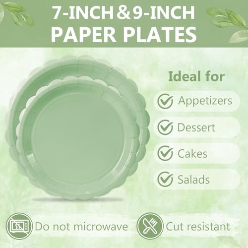 100 Pcs Sage Green Paper Plates and Napkins Disposable Set for Baby Shower - Image 6