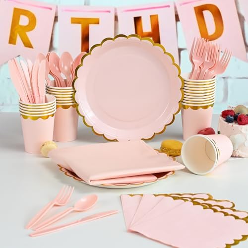 FrutPunch 176 Pieces of Pink Paper Plates, Party Plates, Cups, Napkins Sets - Image 6