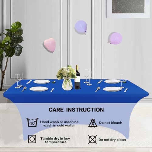 IVAPUPU 8FT Table Cloth for Rectangular Spandex Royal Blue Table Cover - Image 5