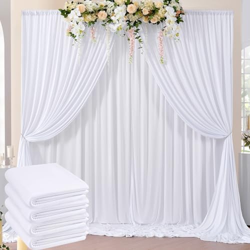 20ft x 8ft Wrinkle Free White Backdrop Curtains for Parties, 4 Panels Thick Polyester Photo Backdrop Drapes for Weddings Birthday Photography Background Curtains by ENJOYYOURPARTY