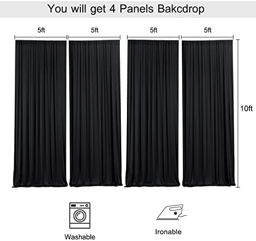20ft x 10ft Wrinkle Free Black Backdrop Curtains for Parties, 4 Panels 5x10ft Silky Polyester Black Photo Backdrop Drapes for Wedding Graduation Birthday Party Photography Background - Image 5