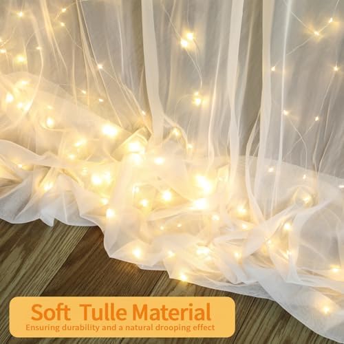 10 FT x 8 FT White Backdrop Curtain - Tulle Backdrop Curtain with 9.8FT Lights String - Sheer Backdrop Curtains with 4 Inch Rod Pockets for Birthday Weddings Baby Shower Celebration Party Decorations - Image 4