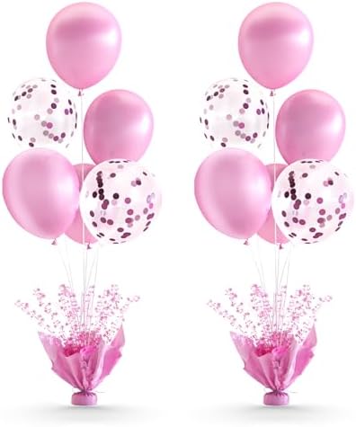 2 Set Pink Table Balloons Foil Spray Centerpiece with Pink and Confetti Balloons Stand Kit for Birthday Party Girls Princess Baby Shower Wedding Bridal Shower Prom Graduation Table Decorations by Suppromo