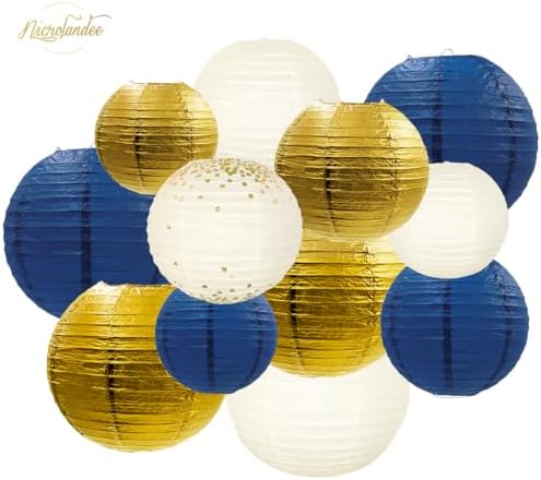 NICROLANDEE Party Decorations 12PCS Navy Blue Gold Hanging Paper Lanterns - Image 2