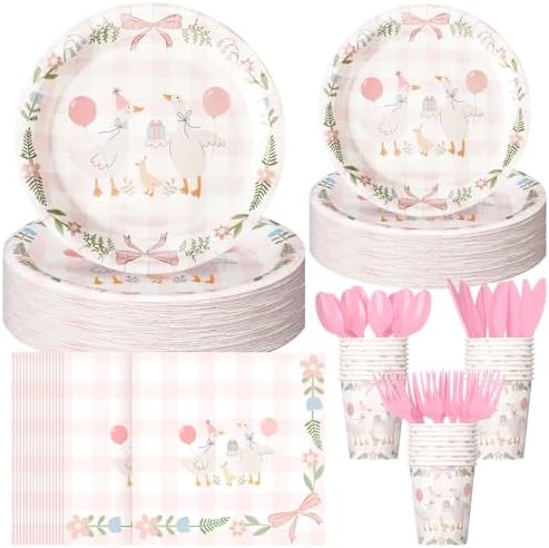Havawish 175 Pcs One Silly Goose Birthday Decoration Party Tableware, Pink by Havawish