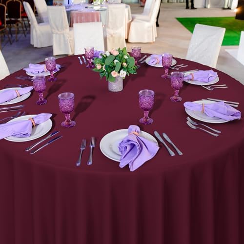 16 Pack Maroon Plastic Tablecloth for Round Tables, Premium Decorative Burgundy Disposable Table Cloths for Parties, Maroon Round Party Table Cover for Birthday Anniversary Graduation, 84 Inch - Image 5