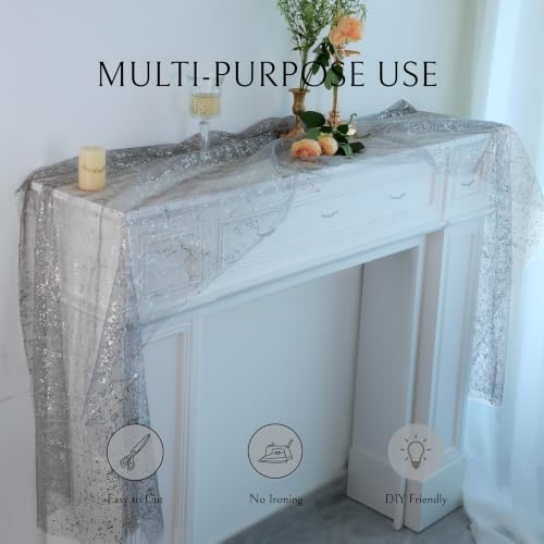 Snowkingdom 6Pcs 10Ft Grey Silver Gauze Sheer Table Runner - Image 6