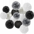 Black White Silver Party-Decorations Paper Flowers Lanterns - 15PCS Birthday Halloween Wedding Tissue Pom Poms Streamers, Halloween Prom Baby Shower Bachelorette Hanging Supplies Decor Hugfond by Hugfond
