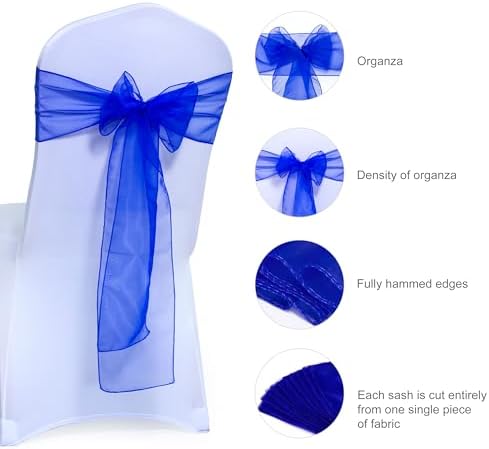 MDS Pack of 150 Organza Chair Sashes for Wedding & Event Décor – Royal Blue - Image 6