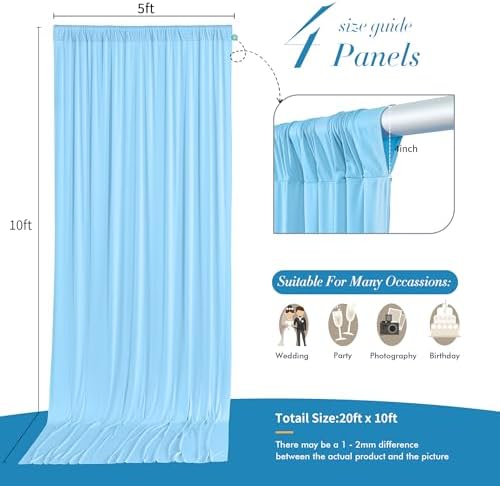 20 ft x 10 ft Wrinkle Free Baby Blue Backdrop Curtains for Parties, 4 Panels 5 ft x 10 ft Polyester Light Blue Photo Backdrop Curtain Drapes for Birthday Wedding Party Baby Shower Photography - Image 5