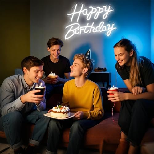 Happy Birthday Neon Signs for Party Decor Dimmable LED Birthday Neon Light for Wall Decor Light Up Happy Birthday Led Signs for Backdrop Birthday Any Ages Bday Celebration Decoration, White - Image 6