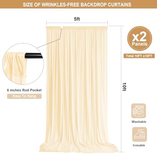 Champagne Backdrop Curtain - 10x10FT Back Drop Curtains for Parties Wrinkle-Free Soft Polyester Backdrop Wedding Decorations Photoground Backdrop Stain-Resistant for Back Drop Stand, 2 Panels - Image 2