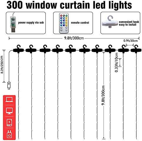 Dazzle Bright Curtain String Lights, 300 LED 9.8ft x9.8ft Warm White Fairy Lights with 8 Lighting Modes, Waterproof Lights for Bedroom Christmas Party Wedding Home Garden Wall Decor - Image 2