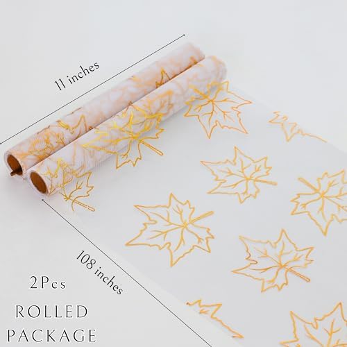 Snowkingdom 2 Pcs Gold Table Runner, Gold Maple Leaves Fall Thanksgiving Table Decorations for Autumn Harvest Sequin Glitter Lightweight White Thin Mesh Sparkle Farmhouse Dining Party Decor 108 Inch - Image 5