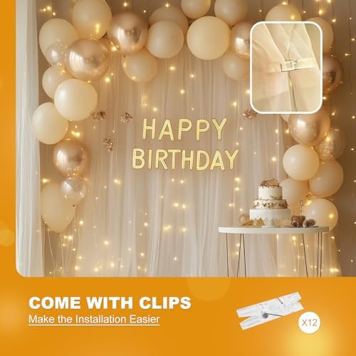 Tulle Curtain Backdrop with 300 LED Fairy Lights for Parites Wrinkle-Free Sheer Curtain Drapes Photo Back Drop for Wedding Baby Shower Bridal Shower Birthday Home Décor - 10ft×10ft, Ivory - Image 7