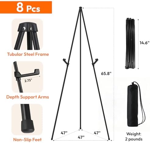 JEAWIWI 8 Pcs Lightweight Easel Stand, 66 Inch, Black, with Carry Bags - Image 2
