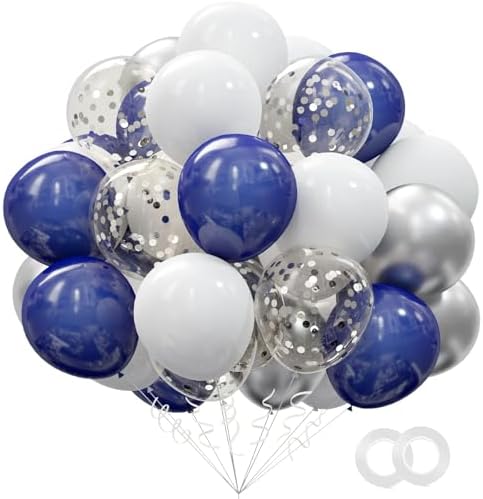 OuMuaMua 62pcs Silver Navy Blue Balloons Kit - 12 Inches Silver Blue Party Decoration Graduation Balloons for Baby Shower Birthday Wedding Graduation Party Decorations Supplies by OuMuaMua