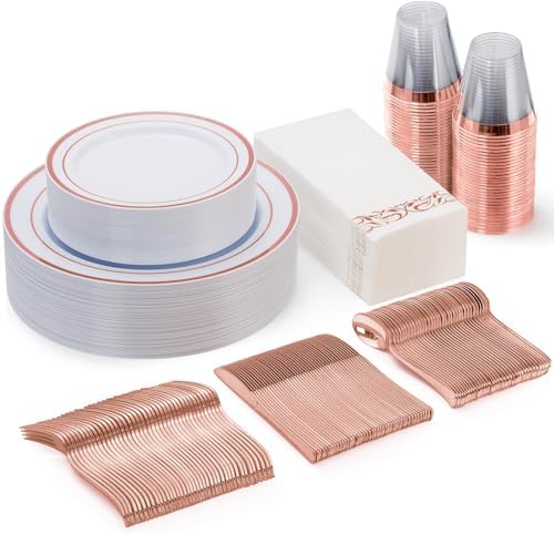 Goodluck 175 Pcs Rose Gold Disposable Party Dinnerware Sets for 25 Guests by GoodLuck