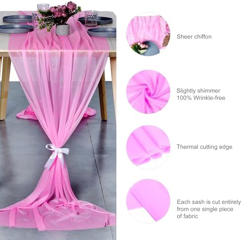 Pack of 12 Chiffon Table Runners 29 x 120 Inch, 10FT Long - Bubblegum Pink - Image 6