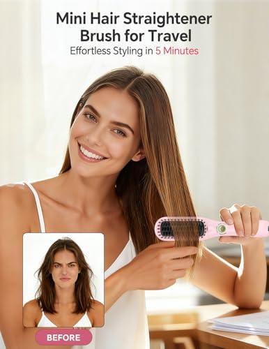 LANDOT Mini Heated Hair Straightener Brush, Dual Voltage Travel Hot Comb - Image 2