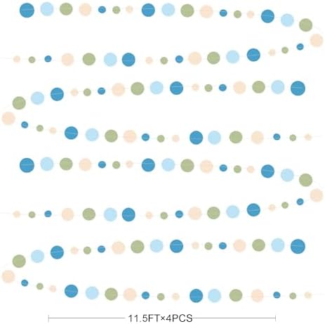 Dusty Blue and Sage Green Beige Polka Dot Garland Olive Green Dusty Blue Cream Nude Hanging Paper Circle Dots Streamer for Birthday Wedding Shower Silly Goose Theme Party Decorations Supplies - Image 2