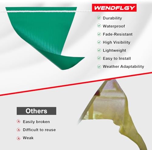 Safety Warning Pennant Banner Flags(GREEN+WHITE+RED,45PCS,105FT) - Image 3