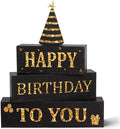 4 Pcs Birthday Wooden Decor, Black and Gold Birthday Table Decoration Gifts by Gleegreets