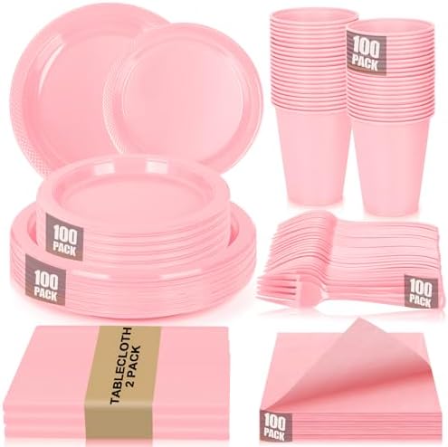 100 Guests Pink Plastic Plates Party Supplies for Wedding Birthday by UseOnceDoneRight