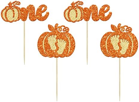 24Pcs Pumpkin One Cupcake Toppers Glitter Pumpkin Birthday Baby Shower Party Decorations Pumpkin 1st Birthday Cake Decorations Fall 1st Birthday Party Cupcake Picks - Image 7