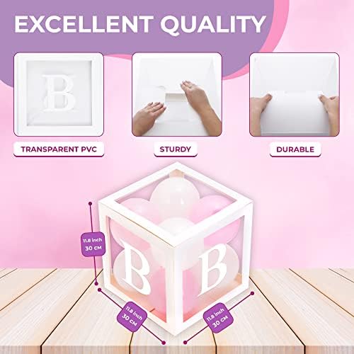 44-Pc Baby Shower Boxes & Balloons, Gender Reveal - Classic White & Pink - Image 4