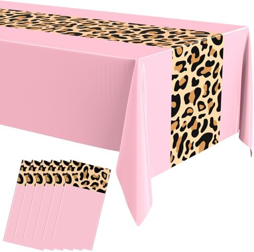 Buryeah 6 Pcs 54 x 108'' Plastic Disposable Leopard Tablecloth, Pink by Buryeah