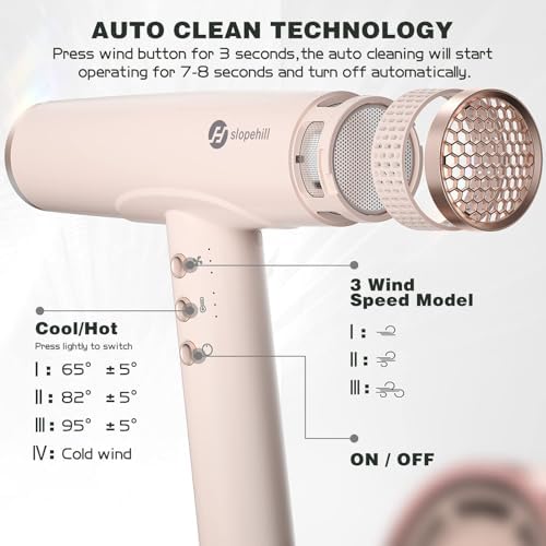 slopehill Professional Ionic Hair Dryer, High-Speed Blow Dryer with Brushless Motor for Salon Use, Lightweight Compact Hairdryer for Travel, Low Noise Quiet for Home, Ceramic Pink - Image 3