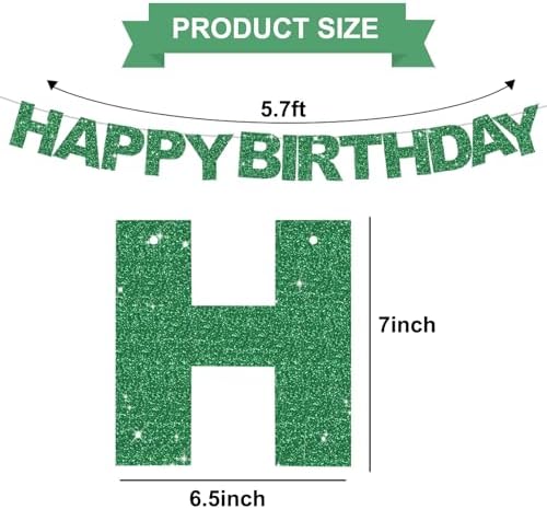 BEISHIDA Pre-Strung Glitter Green Happy Birthday Banner Party Sign Decor - Image 2