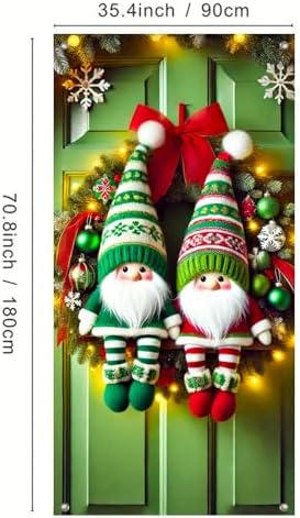 BlissYard Christmas Door Cover Gnome Elf 35x71 Inch Polyester - Image 3