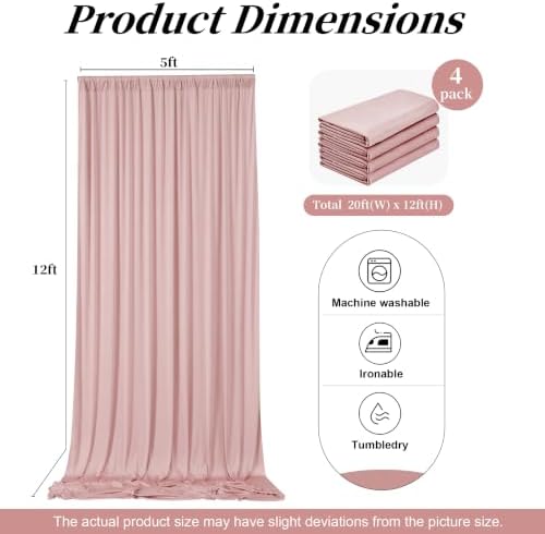 20ft x 12ft Dusty Pink Backdrop Curtains for Parties, Wrinkle Free 4 Panels Photo Backdrop Drapes Back Drop Cloth for Wedding Birthday Photography Background Decor - Image 6