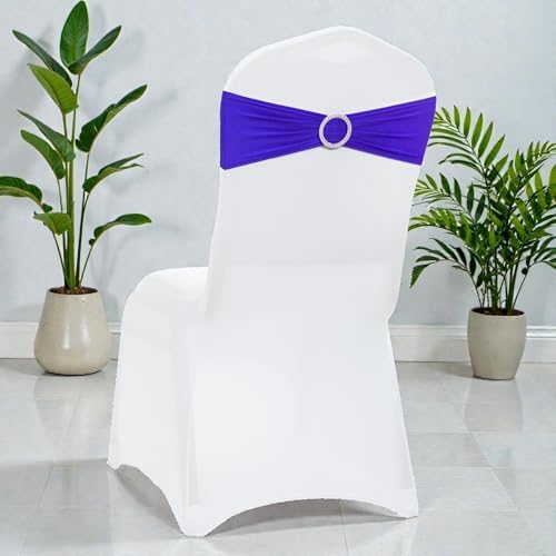 MDS Pack of 50 Spandex Chair Sashes for Wedding Party & Event – Royal Blue - Image 5