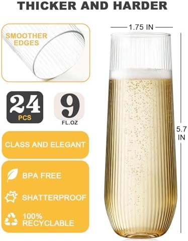 24 Pack Plastic Champagne Flutes, 9 Oz Disposable Wine Mimosa Glasses - Image 5
