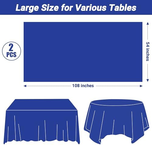 QZYL 2 Pack Picnic Table Cover, 108 x 54 Inches Blue Plastic Tablecloth, Disposable Tablecover Blue Tablecloth for Rectangle Table, Waterproof Party Supplies for Birthday Wedding Gathering - Image 2