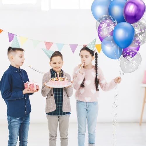 68Pcs Purple and Blue Party Balloons Kit 12 Inch Pearl Light Blue Metallic Purple Silver Snowflake Balloons with Ribbons for Winter Theme Birthday Wedding Girls Party Decorations. - Image 5