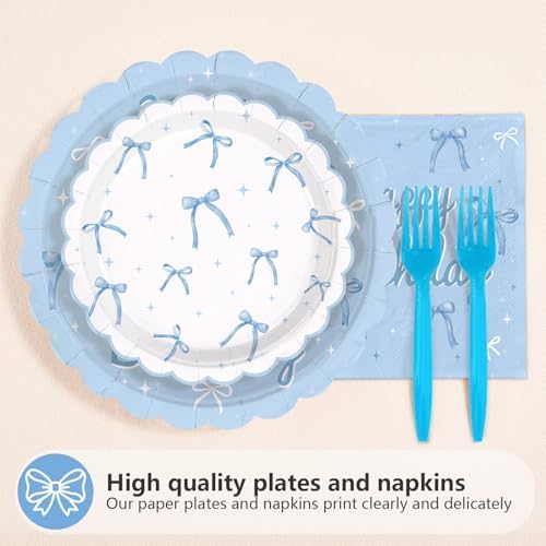 96Pcs Blue White Bow 16th Birthday Decorations for Girls Serves 24 - Image 2