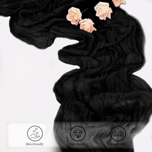 10FT 6 Pack Black Cheesecloth Table Runner 20 x 120 Inch Long Boho Fabric Rustic Cheese Cloth Table Runner for Wedding Bridal Shower Baby Shower Gauze Sheer Birthday Party Table Decorations - Image 5