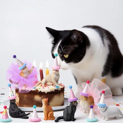 Weysat 27 Pcs Cat Cake Topper, 9 Cat Figurines, Hats and Tutus - Image 4