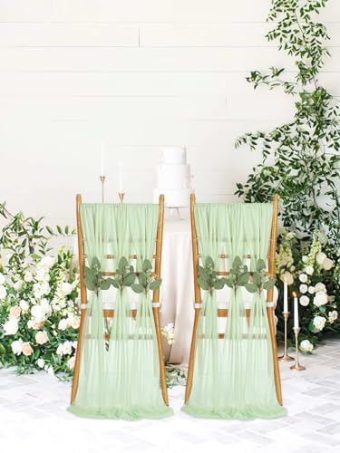 QueenDream Sage Green Wedding Chair Sashes: 50PCS Tulle Church Chairs Cover Sheer Chair Bows Aisle Drapes Party Decorations Champagne - Image 2