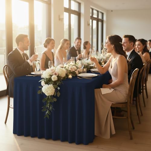 4 Pack Navy Spandex Table Covers 6ft Rectangle Ruffle Skirts for Party - Image 2