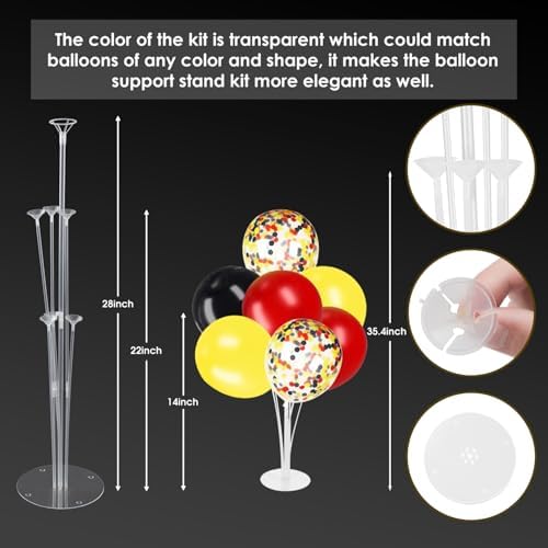 Voircoloria Balloon Stand Kit 4 Sets for Party Decorations,Yellow Black Red - Image 3