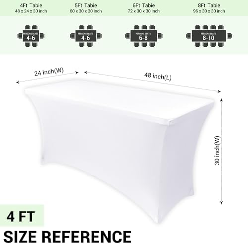 Obstal 4ft Stretch Spandex Table Cover for Folding Tables, 2 Pack, White - Image 4