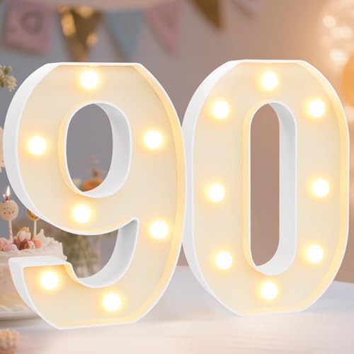 Pooqla Decorative LED Light Up Number Letters, White Plastic Marquee Number Lights Sign for 90th Birthday Party Wedding Decor, Battery Operated by Pooqla