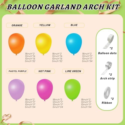 412pcs Summer Tropical Balloon Arch Garland Kit, Different Sizes 18 12 10 5inch Rainbow Hot Pink Green Orange Blue Purple Balloons for Hawaiian Luau Aloha Baby Shower Birthday Party Decorations - Image 2