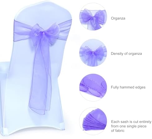 MDS Pack of 200 Organza Chair Sashes for Wedding & Event Décor – Lavander - Image 6