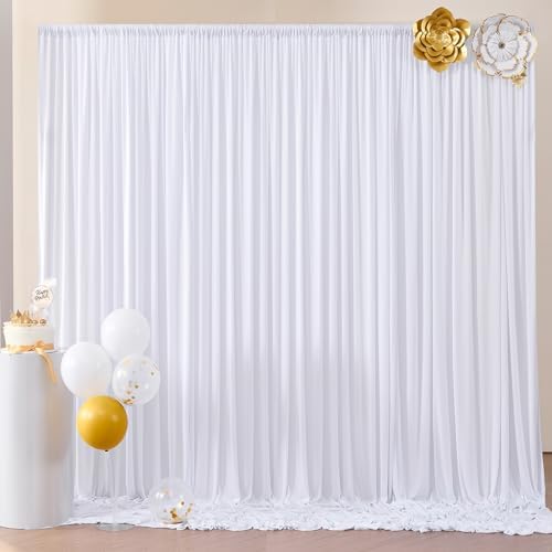 Wrinkle Free White Backdrop Curtains for Parties, Polyester Photo Backdrop Drapes 2 Panels 5x7ft for Photography Wedding Parties Birthday Background Baby Shower, 10ftx7ft by ENJOYYOURPARTY